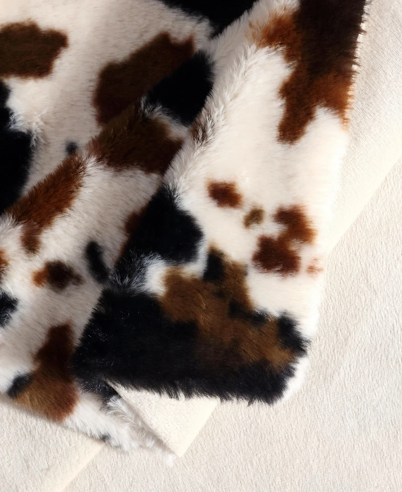 Wrangler Spotted Cow Faux Rabbit Fur Throw, 50" x 70"