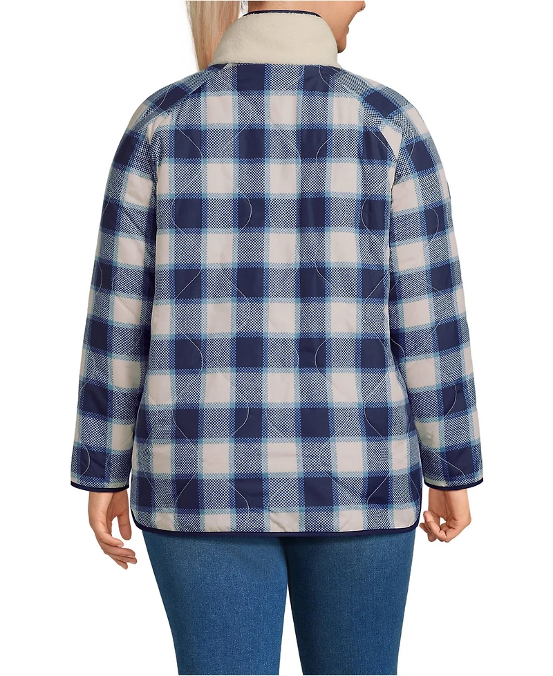 Lands' End Plus Size High Pile Fleece Reversible Mixed Media Long Jacket