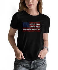 La Pop Art Women's Happy 4th of July Word Long Sleeve T-Shirt