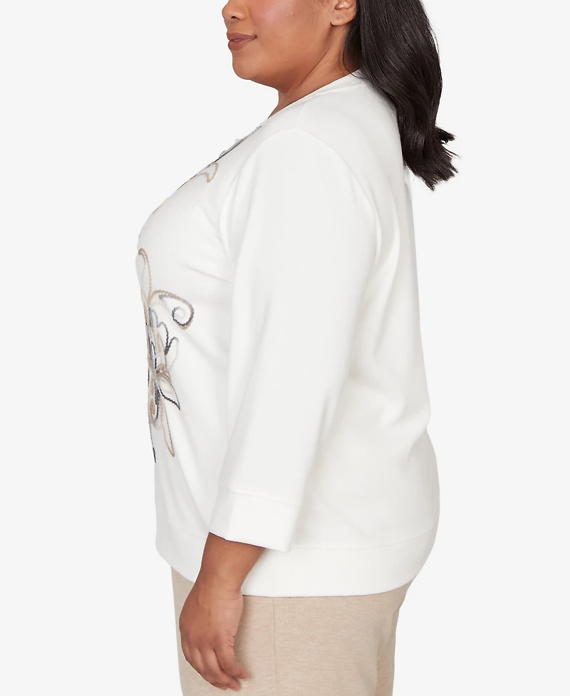 Alfred Dunner Plus Comfort & Joy Floral Embroidered Crew Neck Top