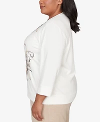 Alfred Dunner Plus Comfort & Joy Floral Embroidered Crew Neck Top