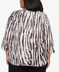 Alfred Dunner Plus Seville Animal Print Pleated Top with Necklace