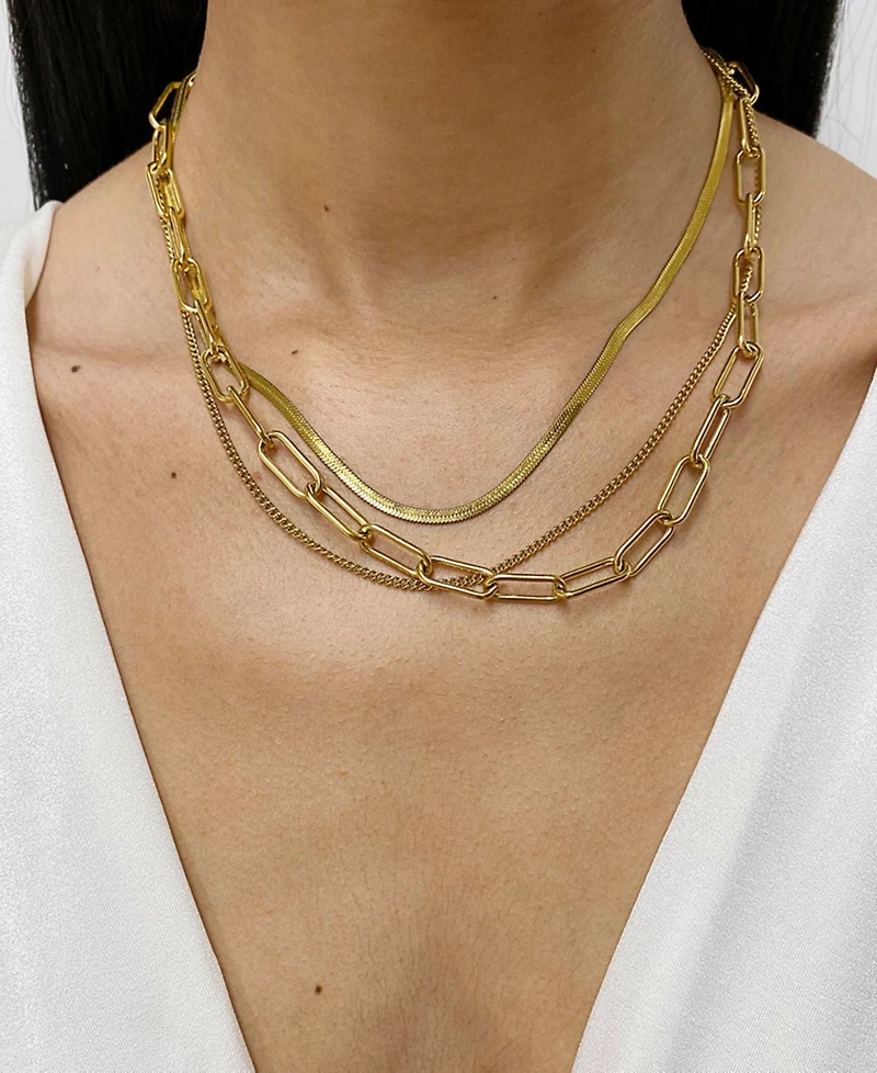 Adornia Paper Clip, Snake Chain and Curb Chain Necklace