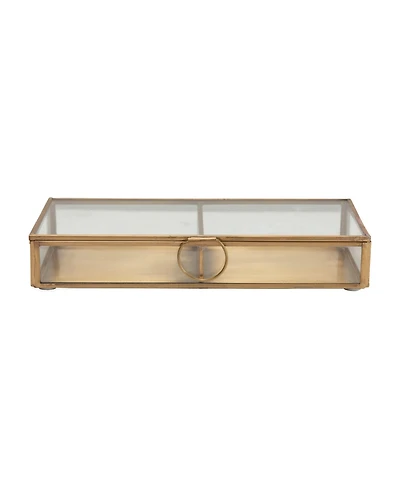 Storied Home Brass and Glass Display Box with Two Compartments, Clear