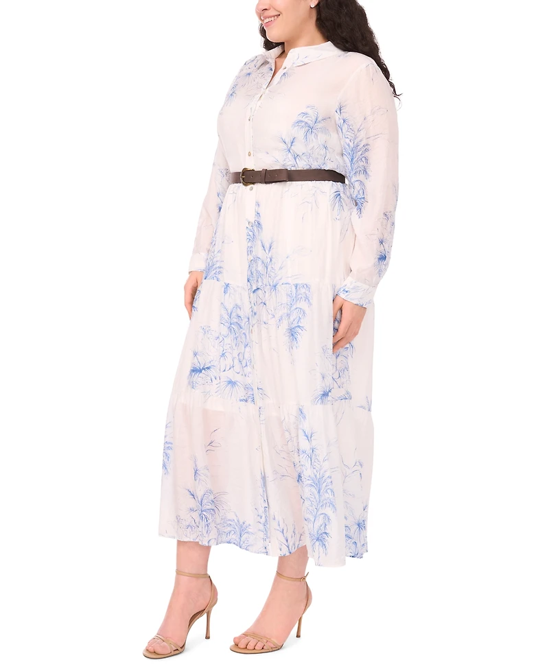 Msk Plus Floral Print Long-Sleeve Belted Maxi Dress