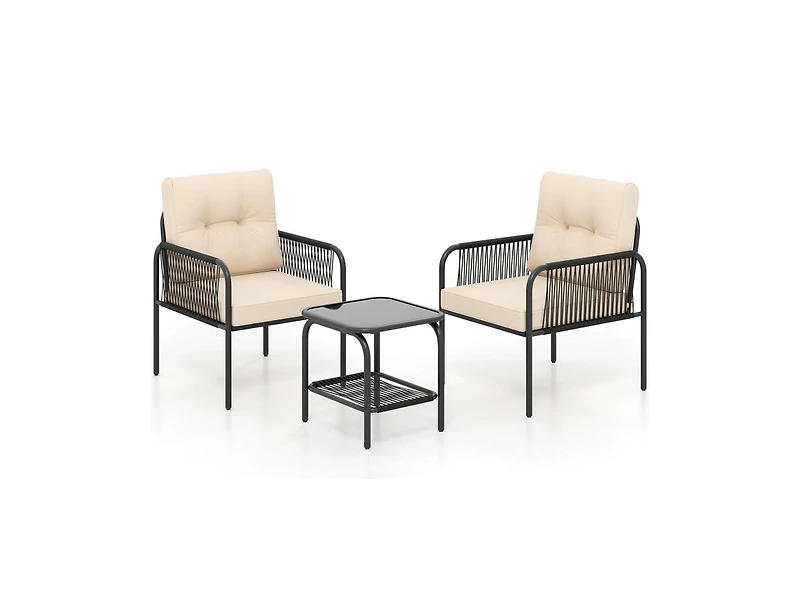 Slickblue 3 Pieces Outdoor Rattan Furniture Conversation Set
