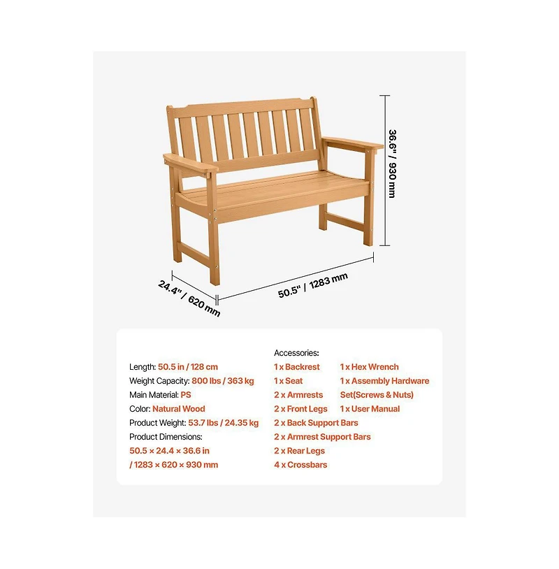 Slickblue Wood-Look Weatherproof Plastic Bench for Patio or Garden