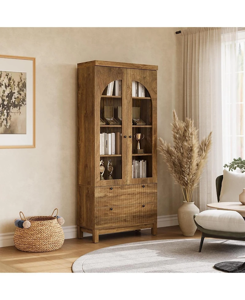 Tribesigns Wooden Pantry Cabinet, with Two Drawers for Kitchen, Led Light Strip