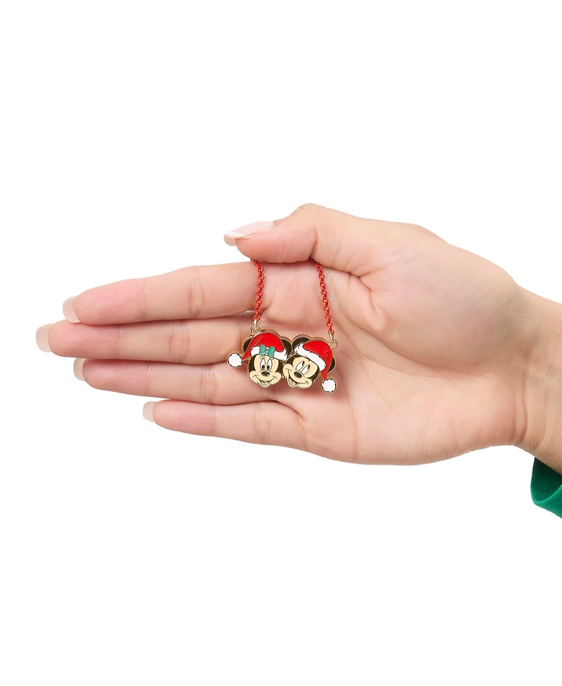 Disney Mickey & Minnie Santa Necklace & Stud Earrings Set, Gold Tone