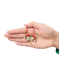 Disney Mickey & Minnie Santa Necklace & Stud Earrings Set, Gold Tone