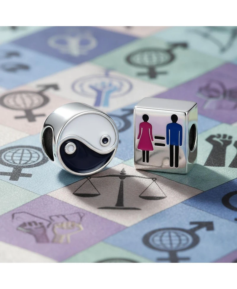 Bling Jewelry Set of 2 Inspirational Me Too Equality Rights & Yin Yang Balance Charm Bead Sterling Silver Fits European Bracelet