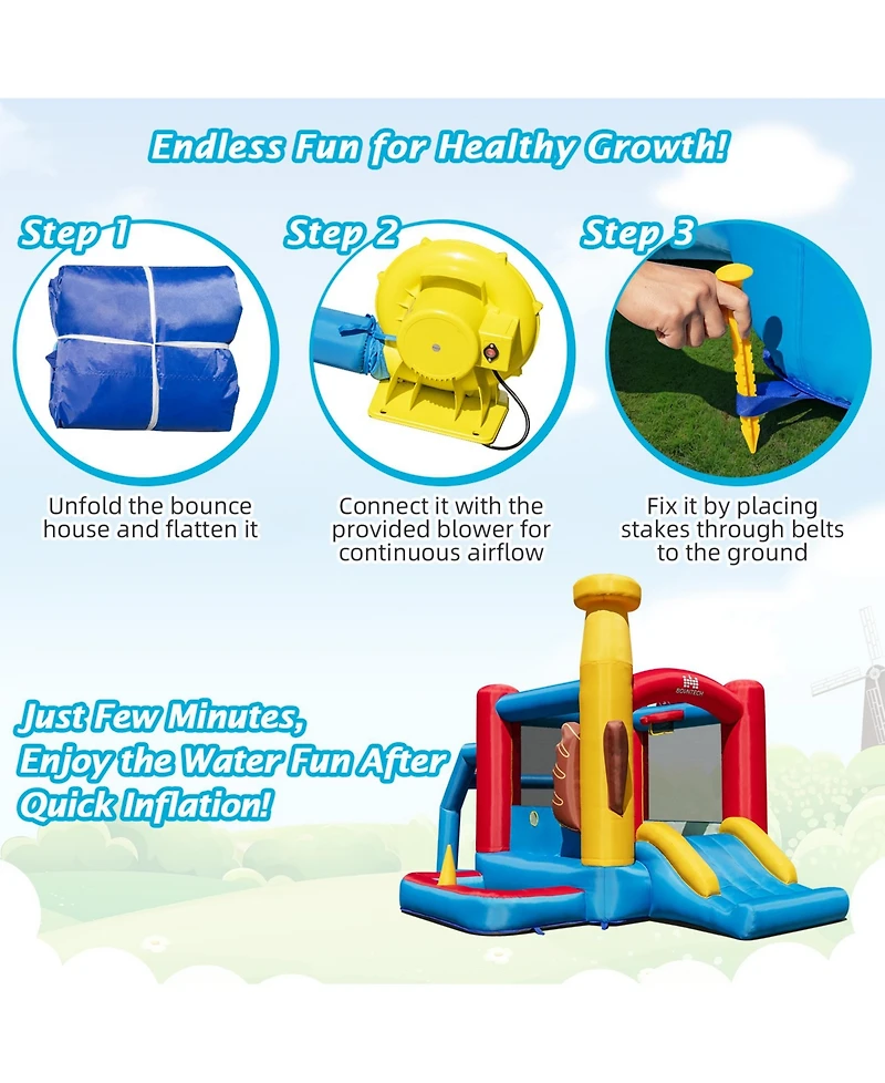 Sugift Baseball-Themed Inflatable Bounce House with Ball Pit, Ocean Balls, and 735W Blower