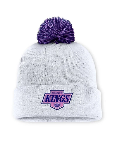 Men's White Los Angeles Kings Authentic Pro Hockey Fights Cancer Cuffed Knit Hat with Pom