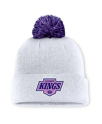 Men's White Los Angeles Kings Authentic Pro Hockey Fights Cancer Cuffed Knit Hat with Pom