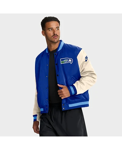 Nike Men's Royal/Cream Seattle Seahawks Rewind Legacy Full-Snap Bomber Jacket