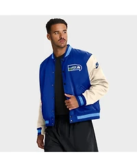 Nike Men's Royal/Cream Seattle Seahawks Rewind Legacy Full-Snap Bomber Jacket