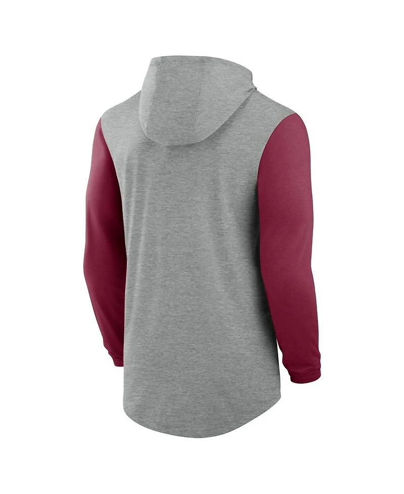 Nike Men's Gray/Garnet Florida State Seminoles Basketball Color-Block Tri-Blend Dri-fit Long Sleeve Hoodie T-Shirt