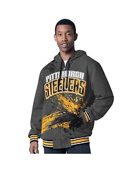 Men's Black/Charcoal Pittsburgh Steelers Dual Threat Reversable Full-Zip Hooded Jacket