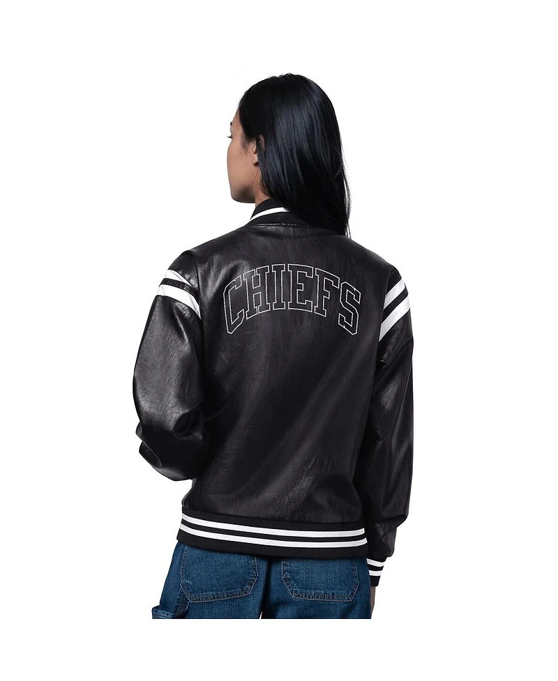 Starter Women's Black Kansas City Chiefs High Heat Faux Leather Full-Snap Varsity Jacket