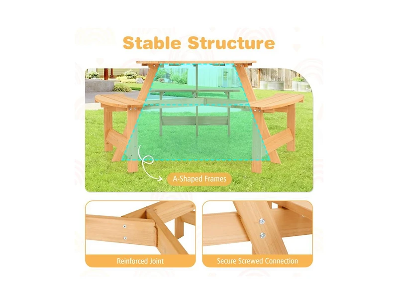 Slickblue Kids Wooden Picnic Table and Bench Set with Umbrella Hole