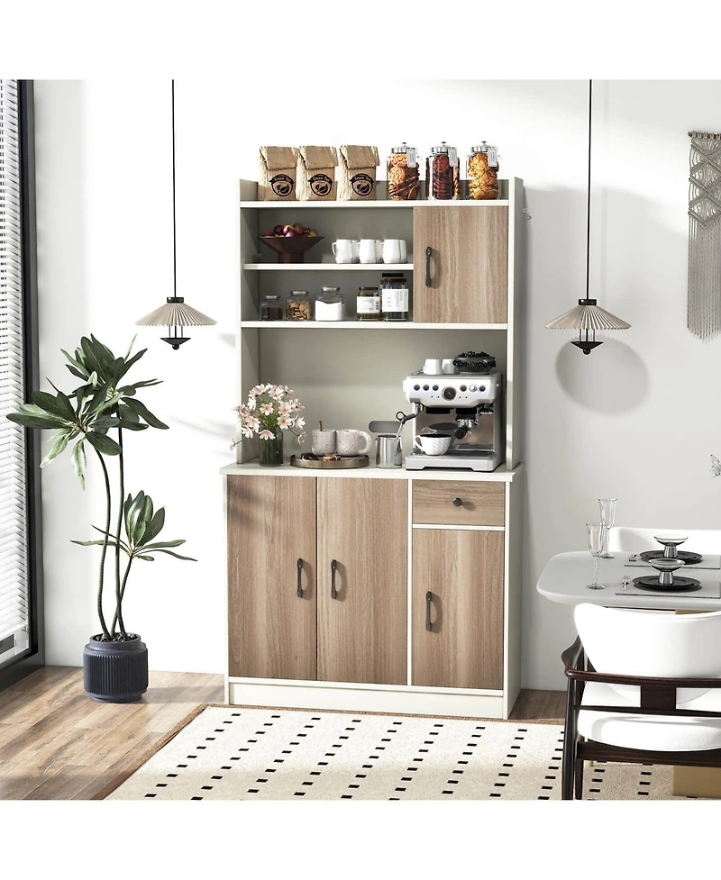 Costway 4-Door 71'' Kitchen Buffet Pantry Storage Cabinet w/Hutch Adjustable Shelf