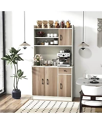 Costway 4-Door 71'' Kitchen Buffet Pantry Storage Cabinet w/Hutch Adjustable Shelf