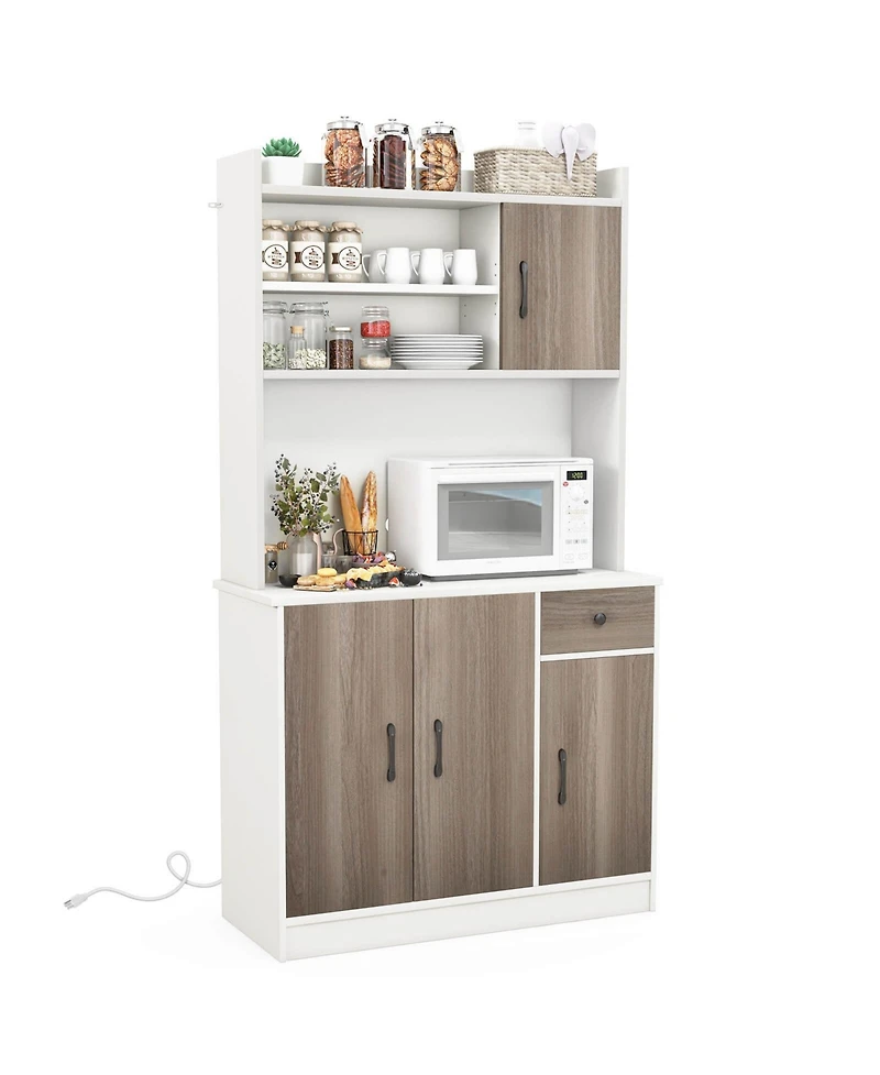 Costway 4-Door 71'' Kitchen Buffet Pantry Storage Cabinet w/Hutch Adjustable Shelf