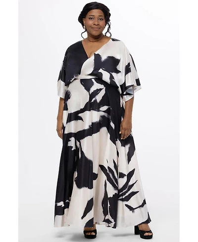 Celebrations by Sydney's Closet Women's V-Neck Satin Print Maxi Gown