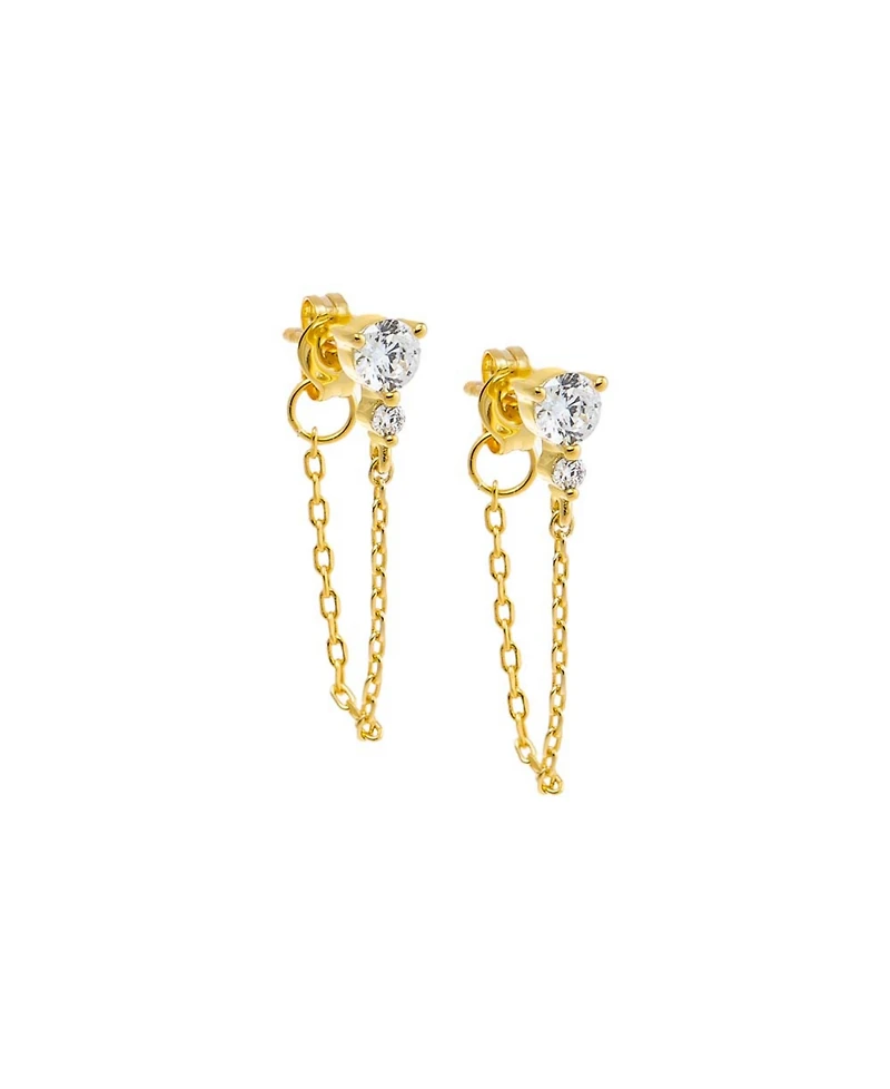 By Adina Eden Double Cubic Zirconia Chain Front Back Stud Earring