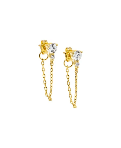 By Adina Eden Double Cubic Zirconia Chain Front Back Stud Earring