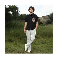 Campus Sutra Men's Chocolate Brown & Obsidian Black Flora-Block Shirt