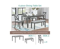 Casainc 6-Piece Grey Kitchen Counter Set with Rectangular Wooden Dining Table 4 Padded Chairs and Bench