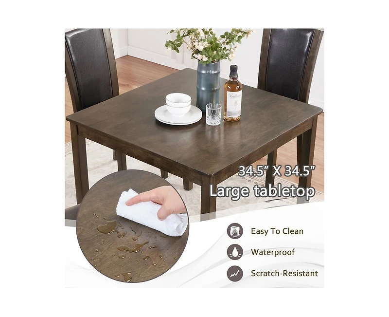 sumyeg Dark Walnut Farmhouse 5-Piece Dining Set with Wood Table and 4 Chairs