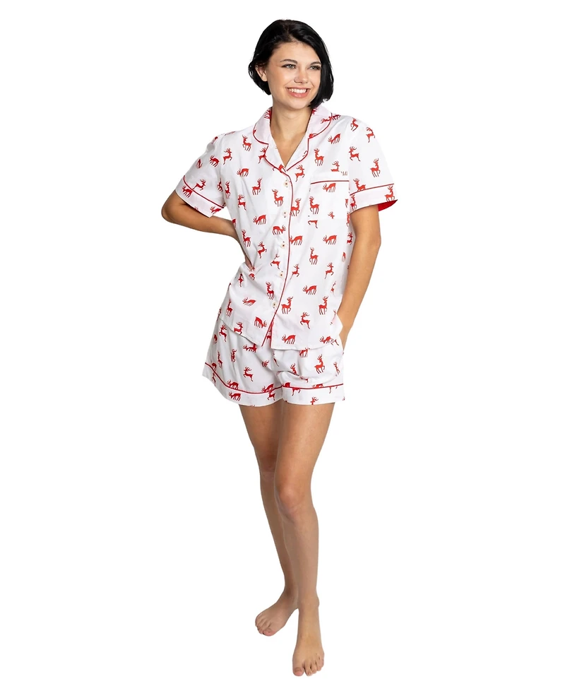 Sant and Abel Women's ganic Cotton Poplin Button Down Short Sleeve Pajama Set