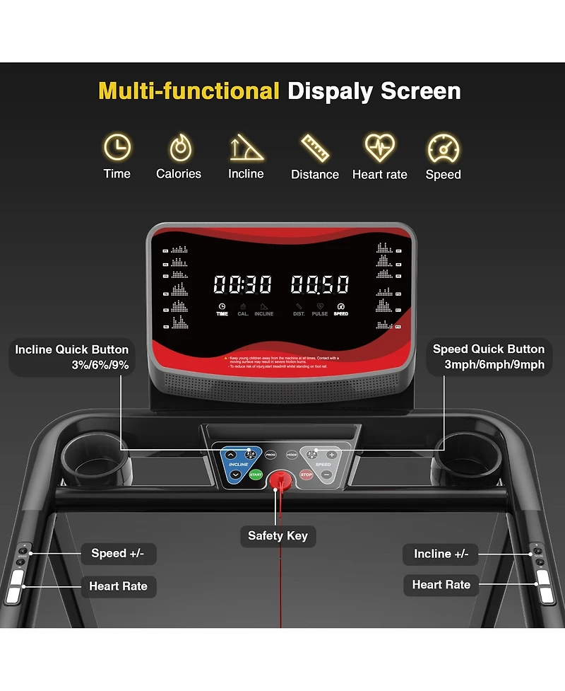Redliro Folding Treadmill for Home with Incline, 350 lbs Capacity, Running Machine with Bluetooth Speaker