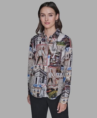 Karl Lagerfeld Paris Women's Printed Long-Sleeve Blouse