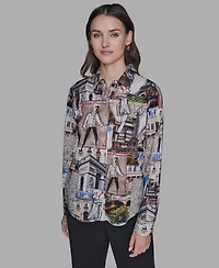Karl Lagerfeld Paris Women's Printed Long-Sleeve Blouse
