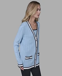 Karl Lagerfeld Paris Women's V-Neck Contrast Cardigan