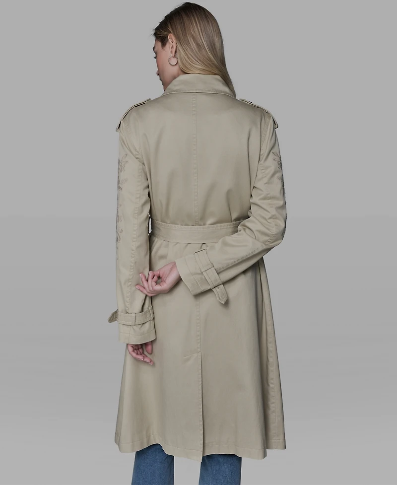 Karl Lagerfeld Paris Women's Embroidered Collar Trench Coat