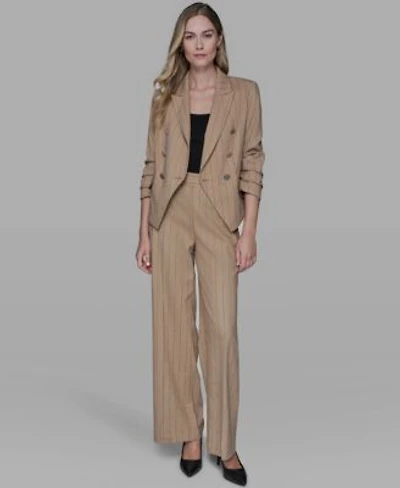 Karl Lagerfeld Paris Womens Striped Collar One Button Blazer Mid Rise Striped Straight Leg Pants