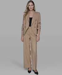 Karl Lagerfeld Paris Womens Striped Collar One Button Blazer Mid Rise Striped Straight Leg Pants