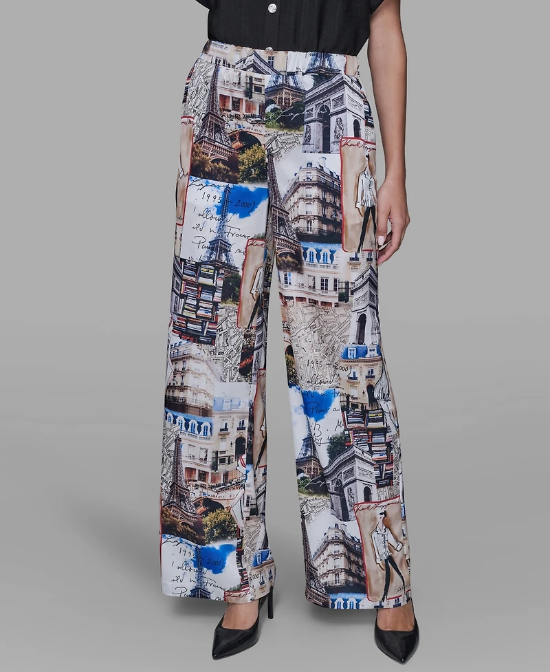 Karl Lagerfeld Paris Women's City Scene Printed Pull-On Pants