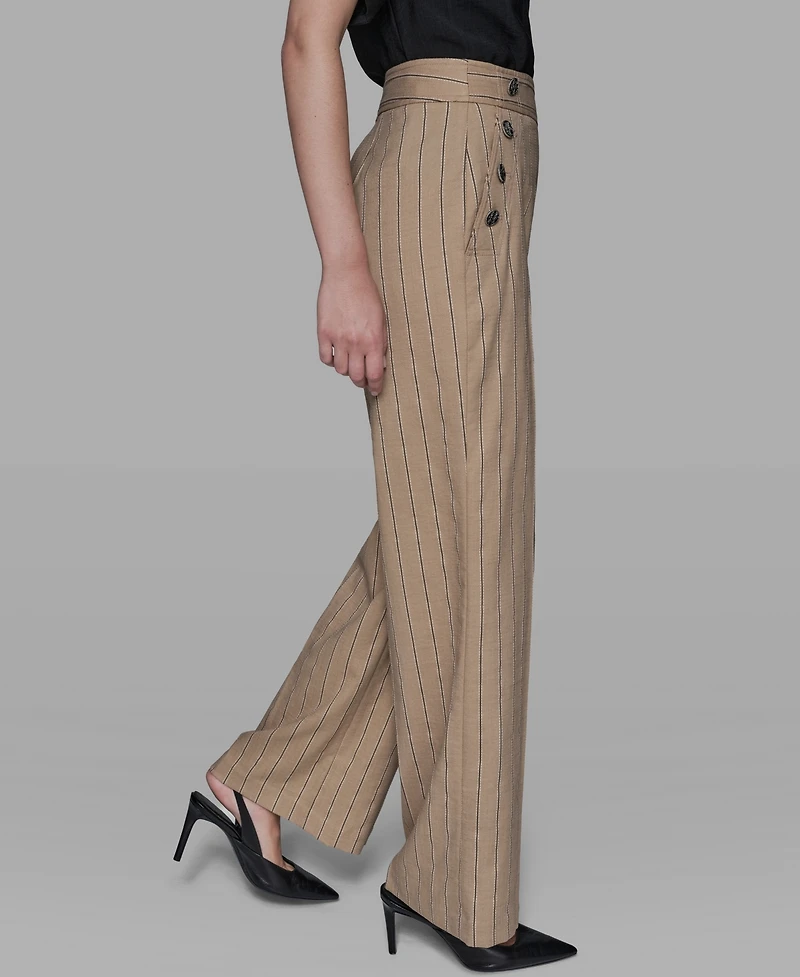 Karl Lagerfeld Paris Women's Mid Rise Striped Straight Leg Pants