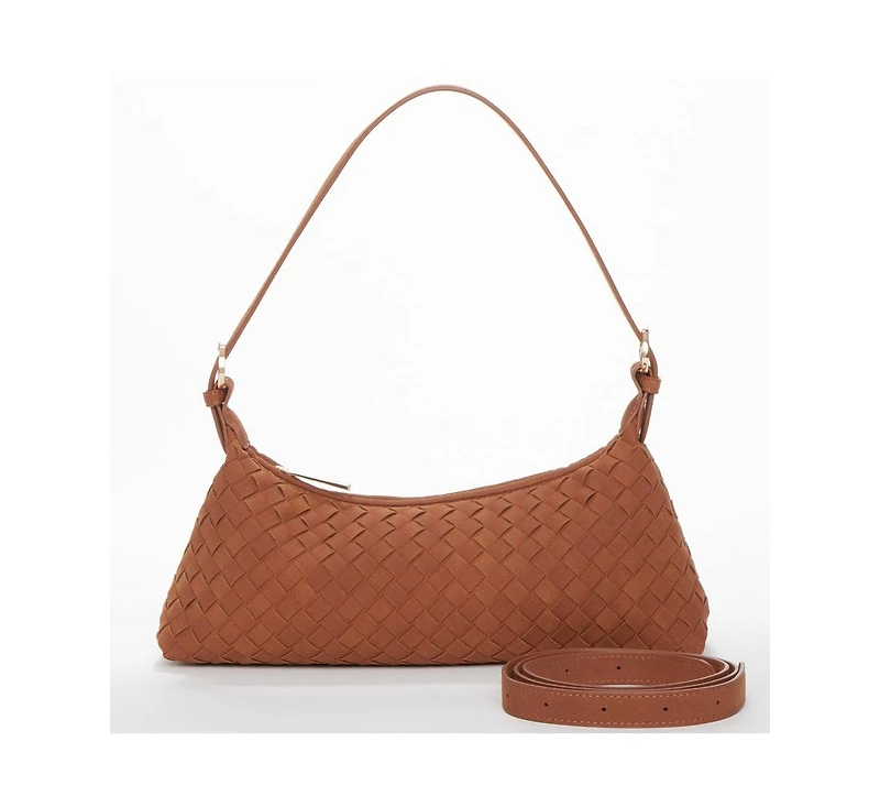 Susu Woven Suede Baguette Bag with Crossbody Strap