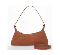 Susu Woven Suede Baguette Bag with Crossbody Strap