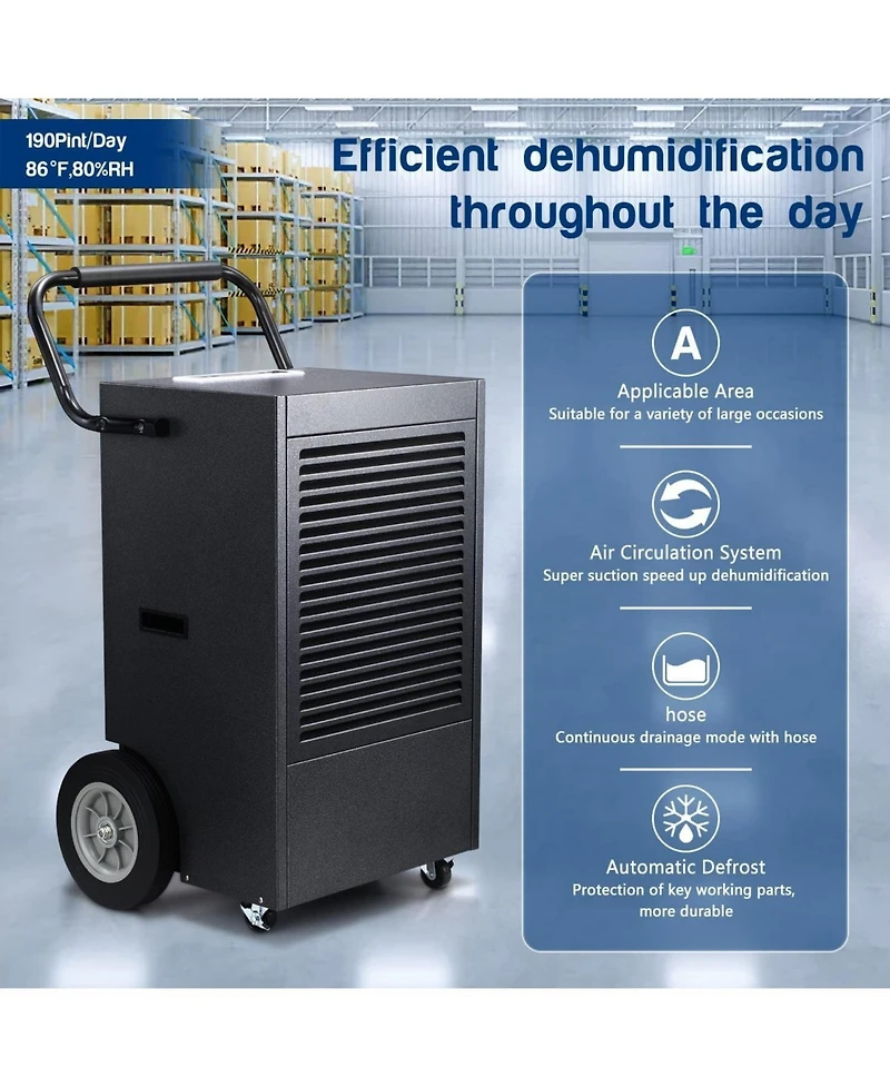 Cowsar Commercial Dehumidifier 190 Pint,with Drain Pump and Hose,for Basement,Factory,Shopping Malls,Continuous Drainage,Automatic Defrost