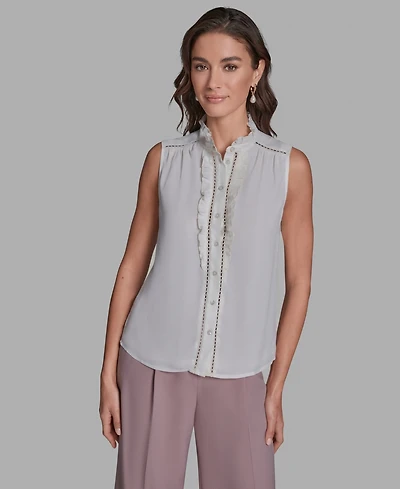 Bcbg Women's Sleeveless Button Front Ruffle Top