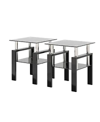 sumyeg Set of 2 Modern Square Tempered Glass Coffee Tables with Solid Frame