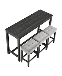 Casainc Industrial 4-Piece Bar Table Set with Power Outlet and Chairs Brown
