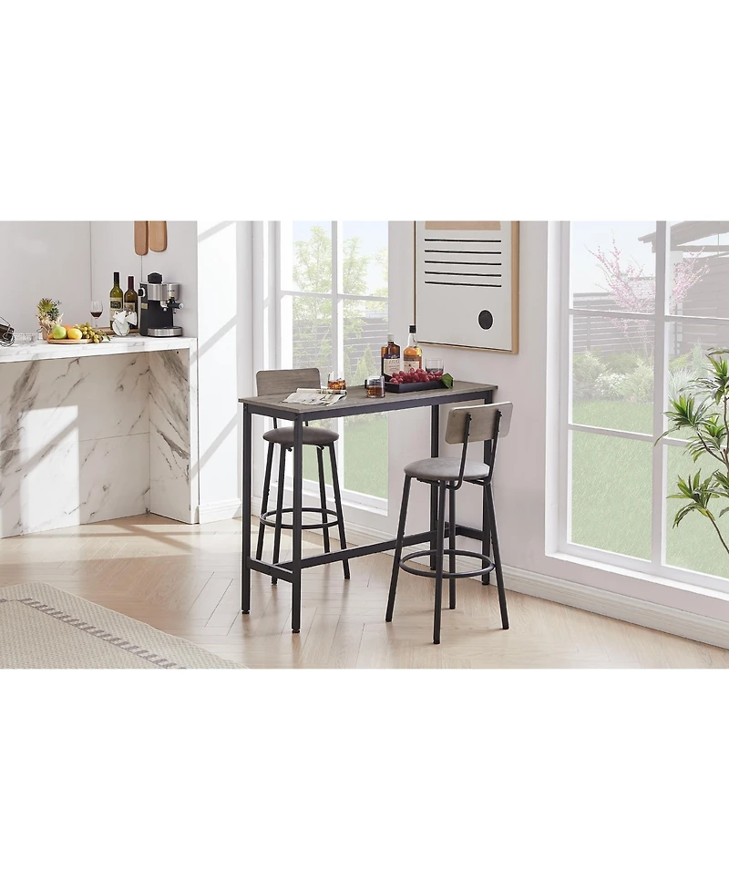 Casainc Bar Table Set with 2 Stools and Cushioned Backrest
